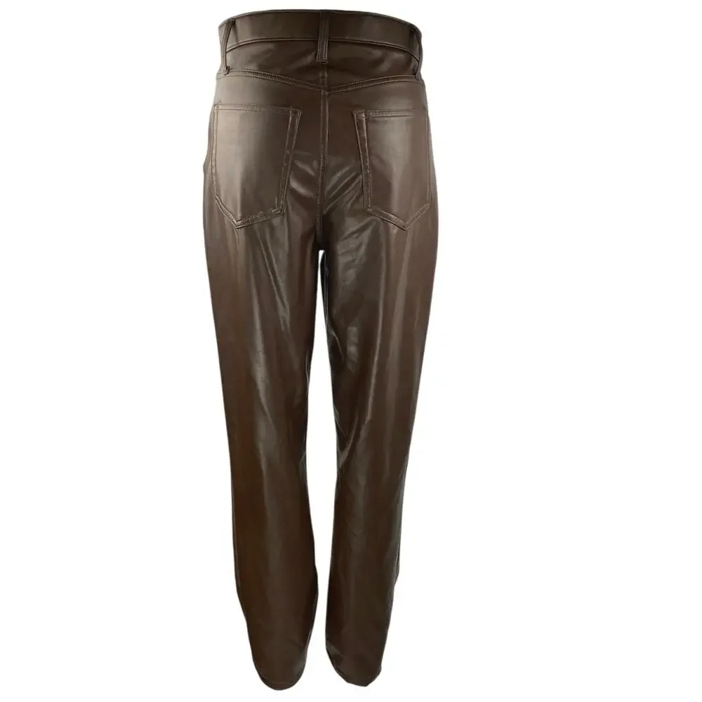 Abercrombie & Fitch 90's Straight Brown Faux Leather Ultra High Rise Pants Sz 27